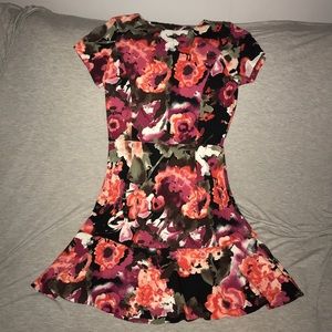 Aqua floral ruffle hem dress